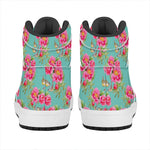 Bird Pink Floral Flower Pattern Print High Top Leather Sneakers