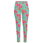 Bird Pink Floral Flower Pattern Print High-Waisted Pocket Leggings