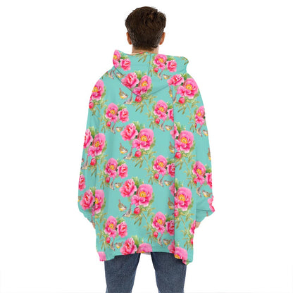 Bird Pink Floral Flower Pattern Print Hoodie Blanket