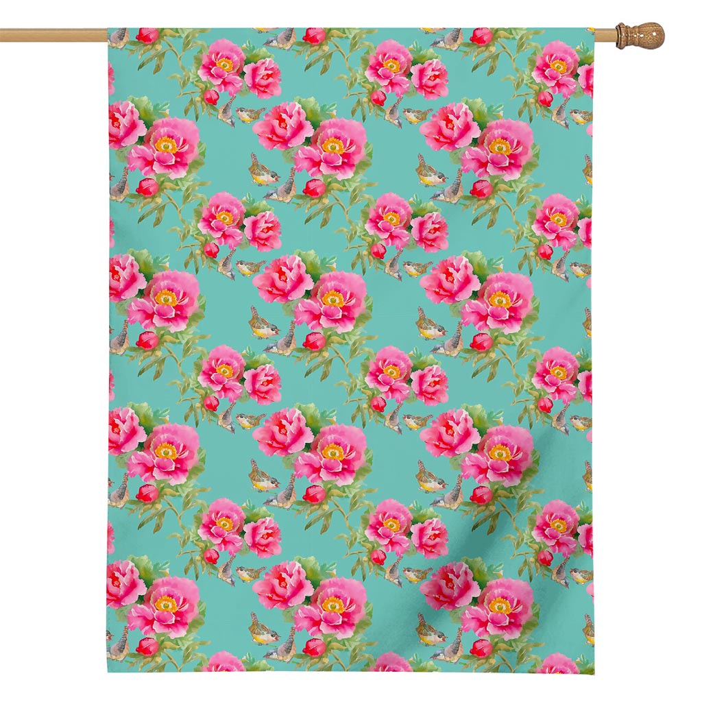 Bird Pink Floral Flower Pattern Print House Flag