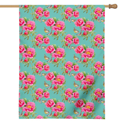 Bird Pink Floral Flower Pattern Print House Flag