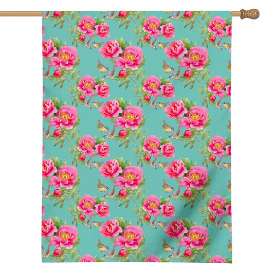 Bird Pink Floral Flower Pattern Print House Flag