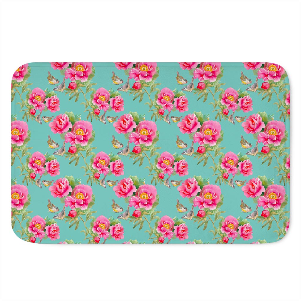 Bird Pink Floral Flower Pattern Print Indoor Door Mat