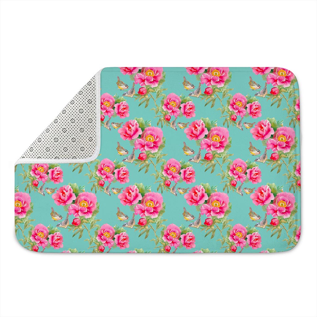 Bird Pink Floral Flower Pattern Print Indoor Door Mat