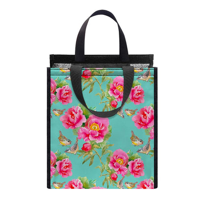 Bird Pink Floral Flower Pattern Print Insulated Lunch Tote