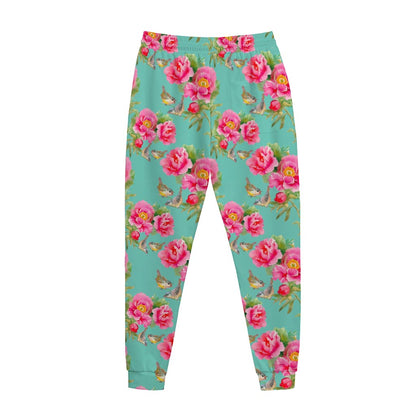 Bird Pink Floral Flower Pattern Print Jogger Pants