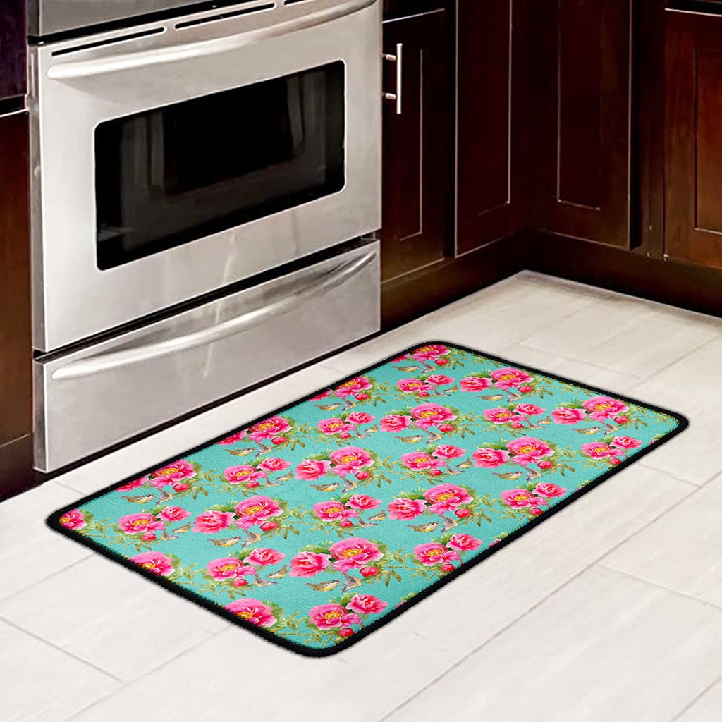 Bird Pink Floral Flower Pattern Print Kitchen Mat