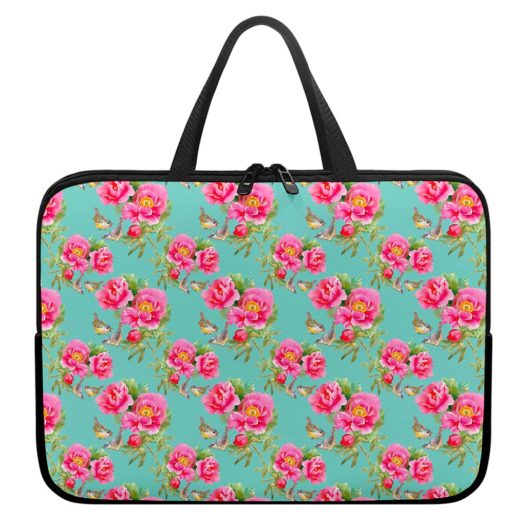 Bird Pink Floral Flower Pattern Print Laptop Sleeve With Handle