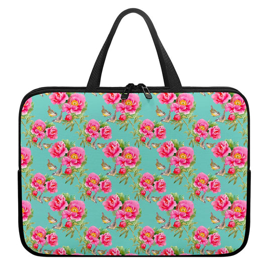 Bird Pink Floral Flower Pattern Print Laptop Sleeve With Handle