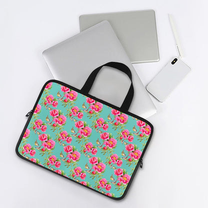 Bird Pink Floral Flower Pattern Print Laptop Sleeve With Handle