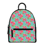 Bird Pink Floral Flower Pattern Print Leather Backpack