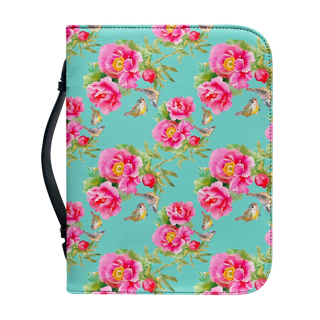 Bird Pink Floral Flower Pattern Print Leather Bible Cover