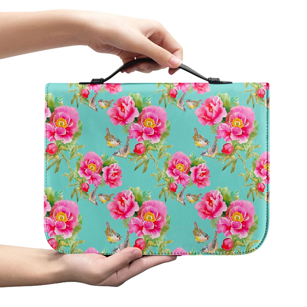 Bird Pink Floral Flower Pattern Print Leather Bible Cover