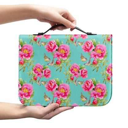 Bird Pink Floral Flower Pattern Print Leather Bible Cover