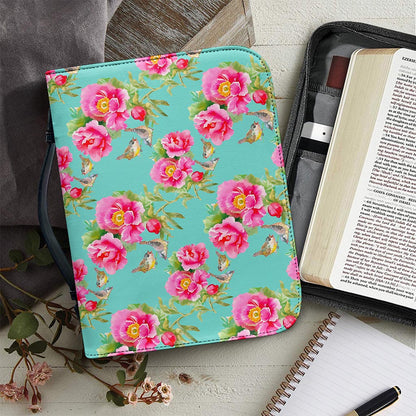 Bird Pink Floral Flower Pattern Print Leather Bible Cover