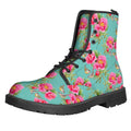Bird Pink Floral Flower Pattern Print Lace-Up Boots