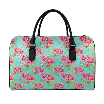 Bird Pink Floral Flower Pattern Print Leather Duffle Bag