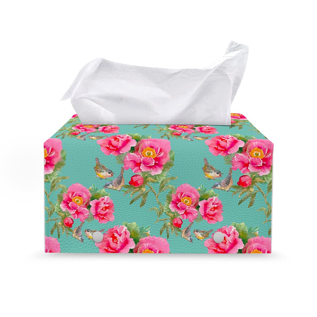 Bird Pink Floral Flower Pattern Print Leather Tissue Box Cover