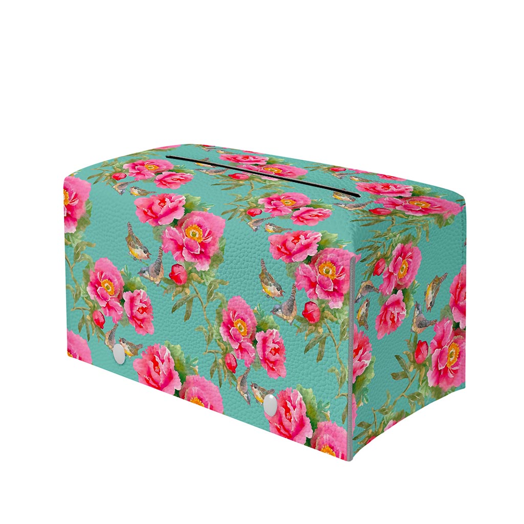Bird Pink Floral Flower Pattern Print Leather Tissue Box Cover