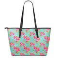 Bird Pink Floral Flower Pattern Print Leather Tote Bag With Zipper