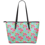 Bird Pink Floral Flower Pattern Print Leather Tote Bag