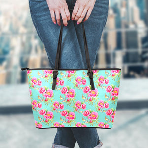 Bird Pink Floral Flower Pattern Print Leather Tote Bag