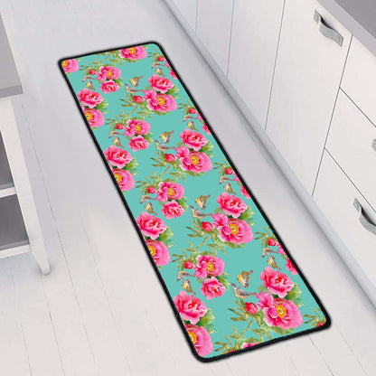 Bird Pink Floral Flower Pattern Print Long Kitchen Mat