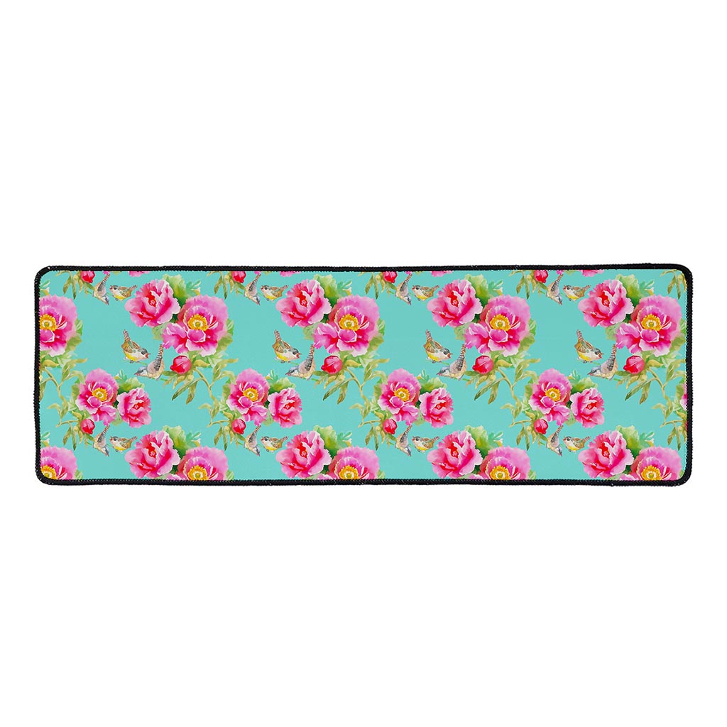 Bird Pink Floral Flower Pattern Print Long Kitchen Mat