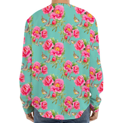Bird Pink Floral Flower Pattern Print Long Sleeve Baseball Jersey