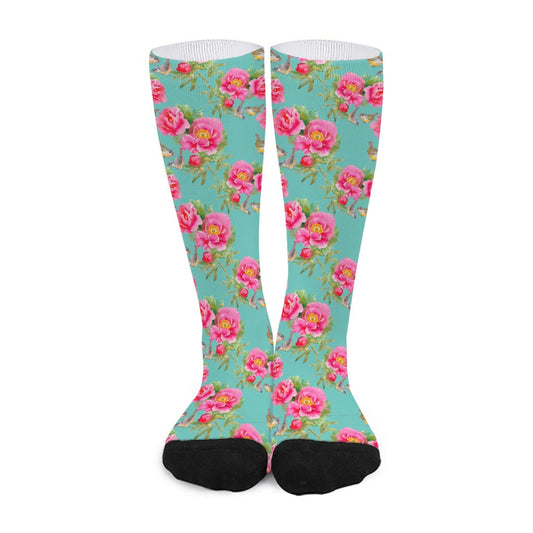 Bird Pink Floral Flower Pattern Print Long Socks