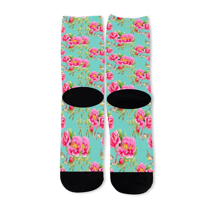 Bird Pink Floral Flower Pattern Print Long Socks