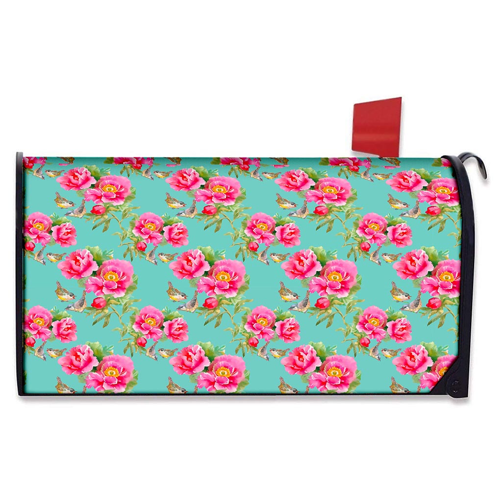 Bird Pink Floral Flower Pattern Print Mailbox Cover