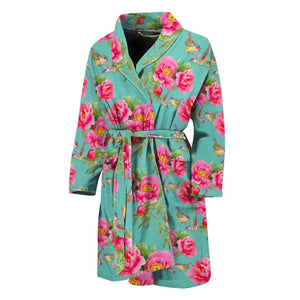 Bird Pink Floral Flower Pattern Print Men's Bathrobe