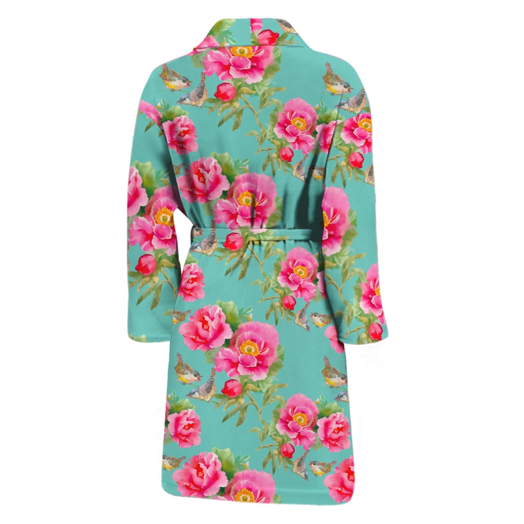 Bird Pink Floral Flower Pattern Print Men's Bathrobe