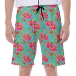 Bird Pink Floral Flower Pattern Print Men's Beach Shorts