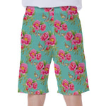 Bird Pink Floral Flower Pattern Print Men's Beach Shorts