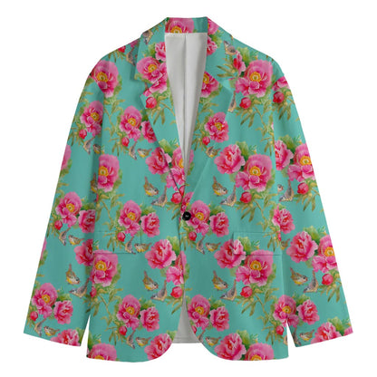 Bird Pink Floral Flower Pattern Print Men's Blazer