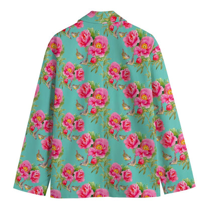 Bird Pink Floral Flower Pattern Print Men's Blazer