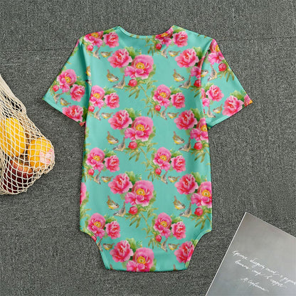 Bird Pink Floral Flower Pattern Print Men's Bodysuit
