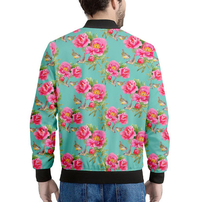 Bird Pink Floral Flower Pattern Print Men's Bomber Jacket