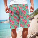 Bird Pink Floral Flower Pattern Print Men's Cargo Shorts