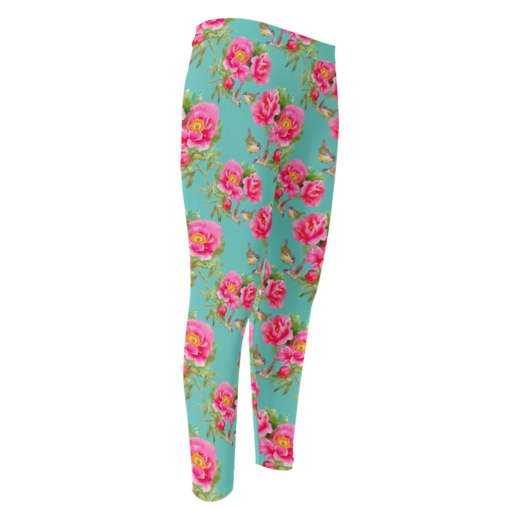 Bird Pink Floral Flower Pattern Print Men's Compression Pants