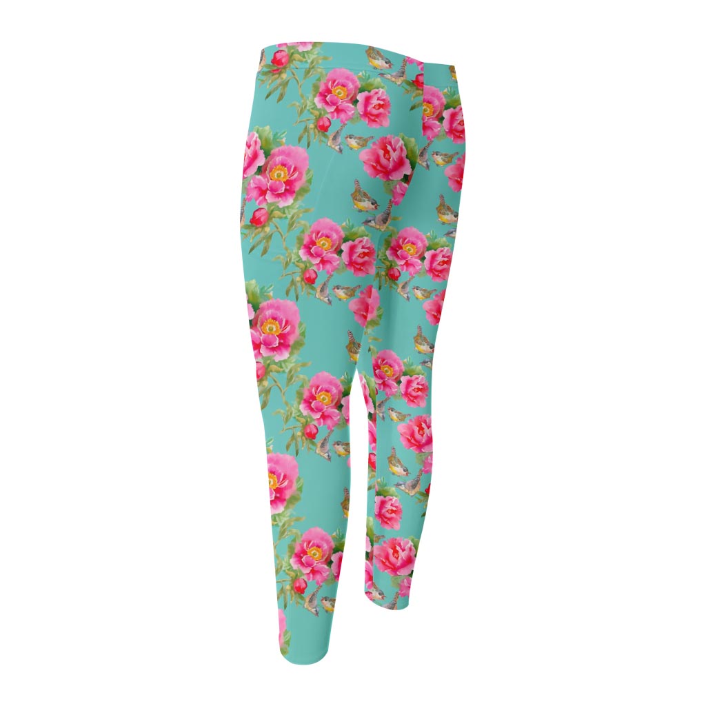 Bird Pink Floral Flower Pattern Print Men's Compression Pants