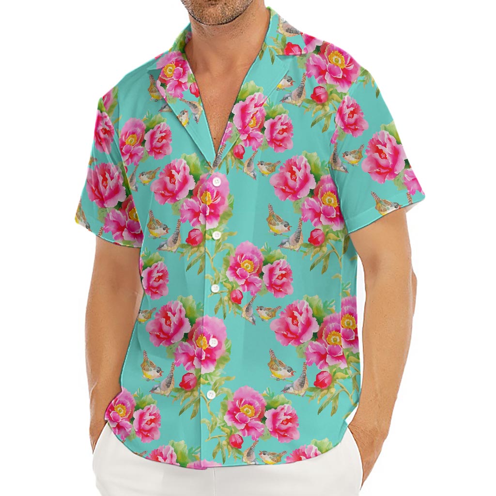 Bird Pink Floral Flower Pattern Print Men's Deep V-Neck Shirt