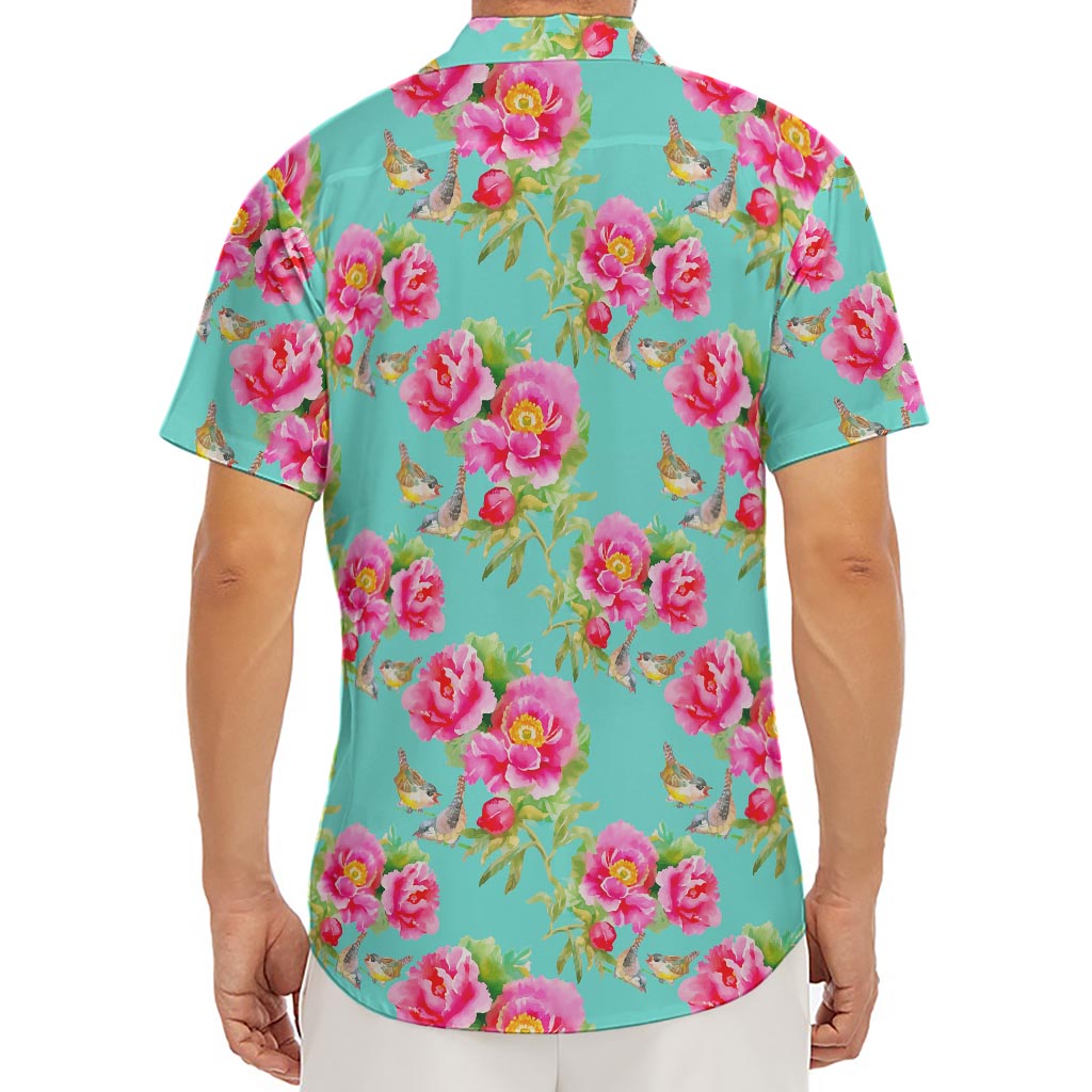Bird Pink Floral Flower Pattern Print Men's Deep V-Neck Shirt