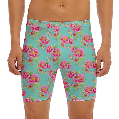 Bird Pink Floral Flower Pattern Print Men's Long Boxer Briefs