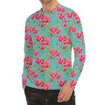 Bird Pink Floral Flower Pattern Print Men's Long Sleeve Rash Guard