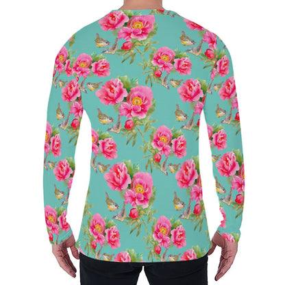 Bird Pink Floral Flower Pattern Print Men's Long Sleeve T-Shirt