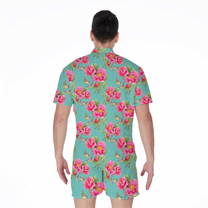 Bird Pink Floral Flower Pattern Print Men's Rompers