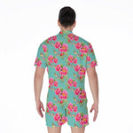 Bird Pink Floral Flower Pattern Print Men's Rompers